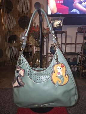 Chala Mint Green Hobo Shoulder Bag with Playful Charms EUC